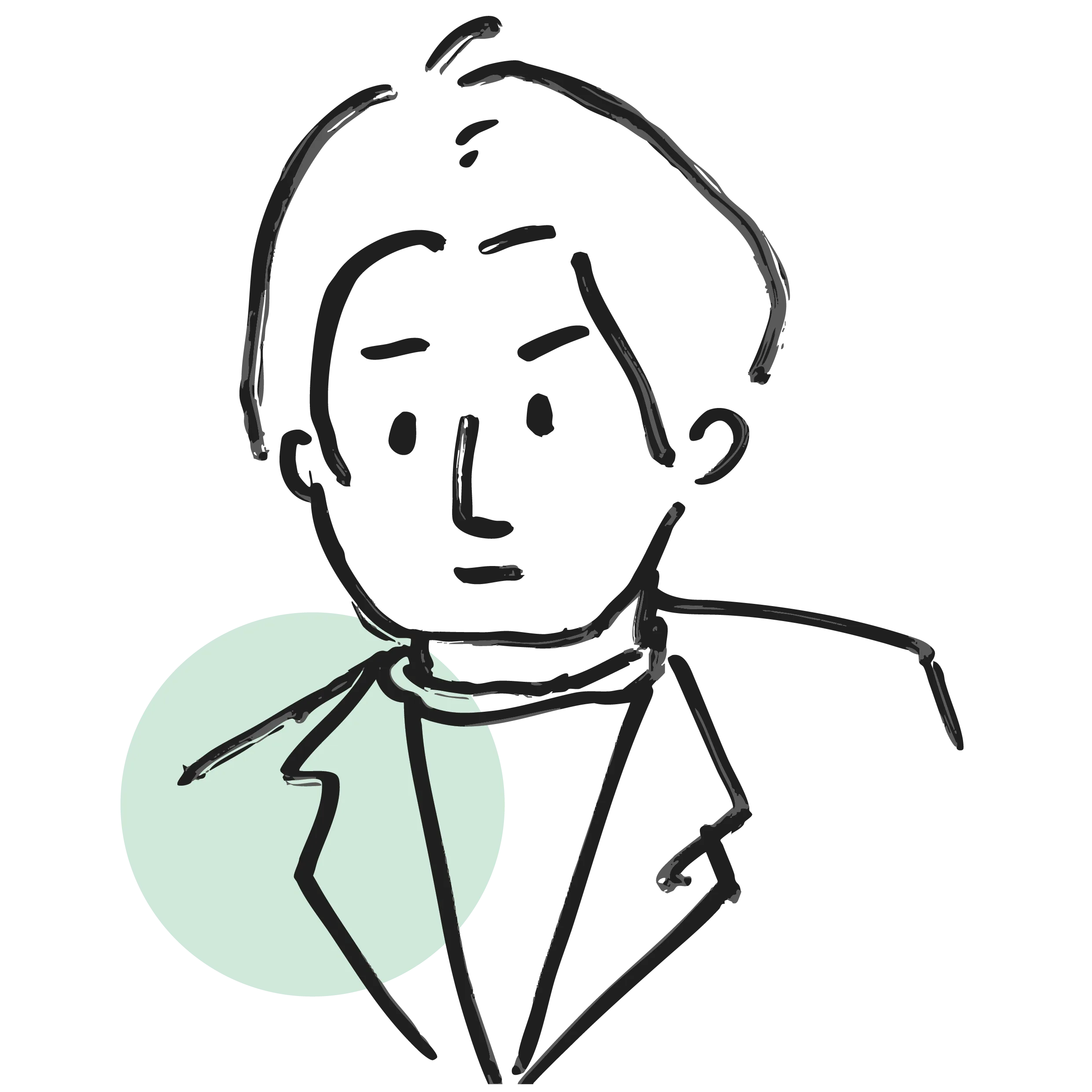 Illustrated portrait of Gabriel Cheung, with short hair and a collared jacket.