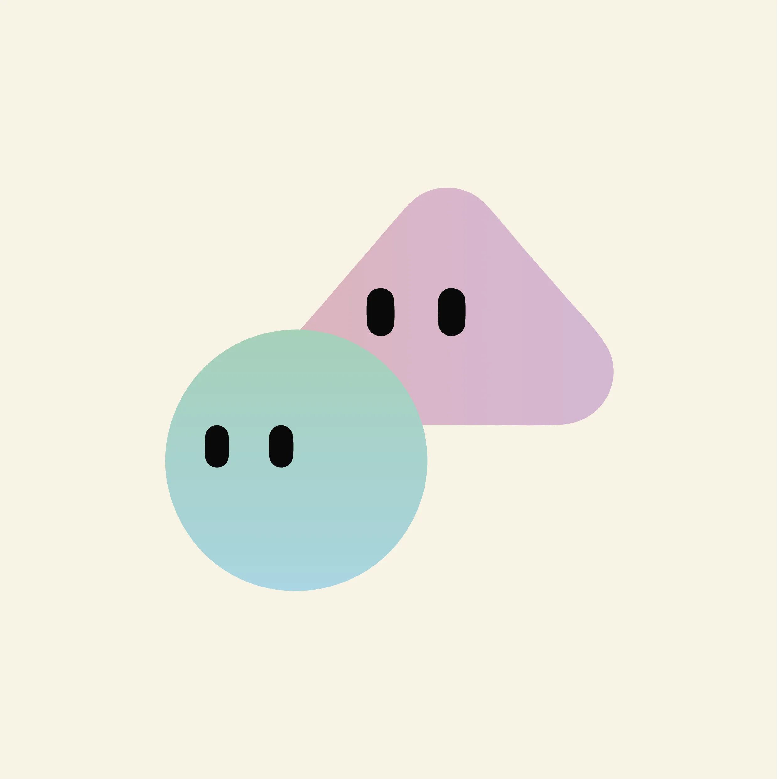 The two Sticky Beans characters: a round mint-green bean and a triangular pink bean.