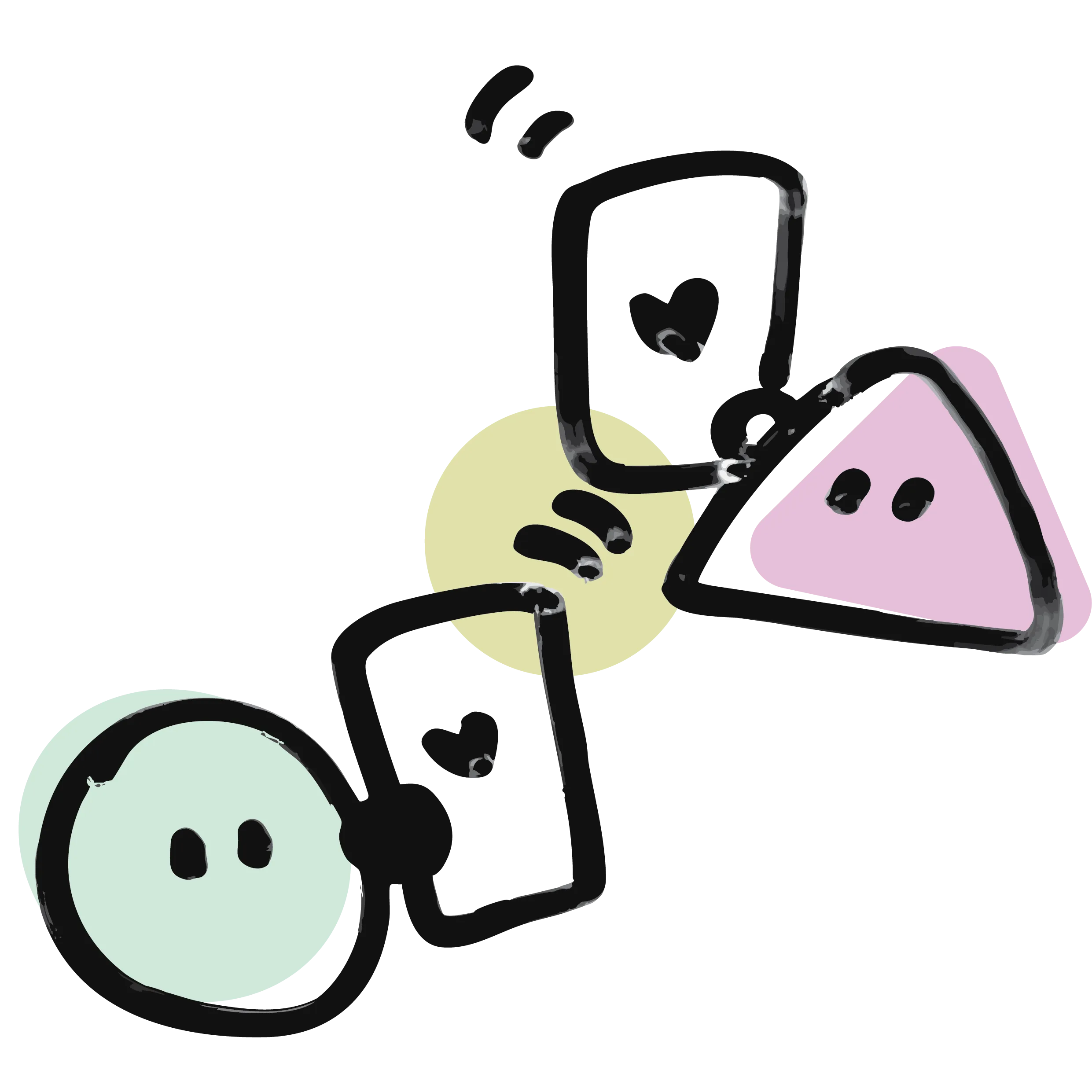 The two Sticky Beans characters sending each other hearts from their phones.
